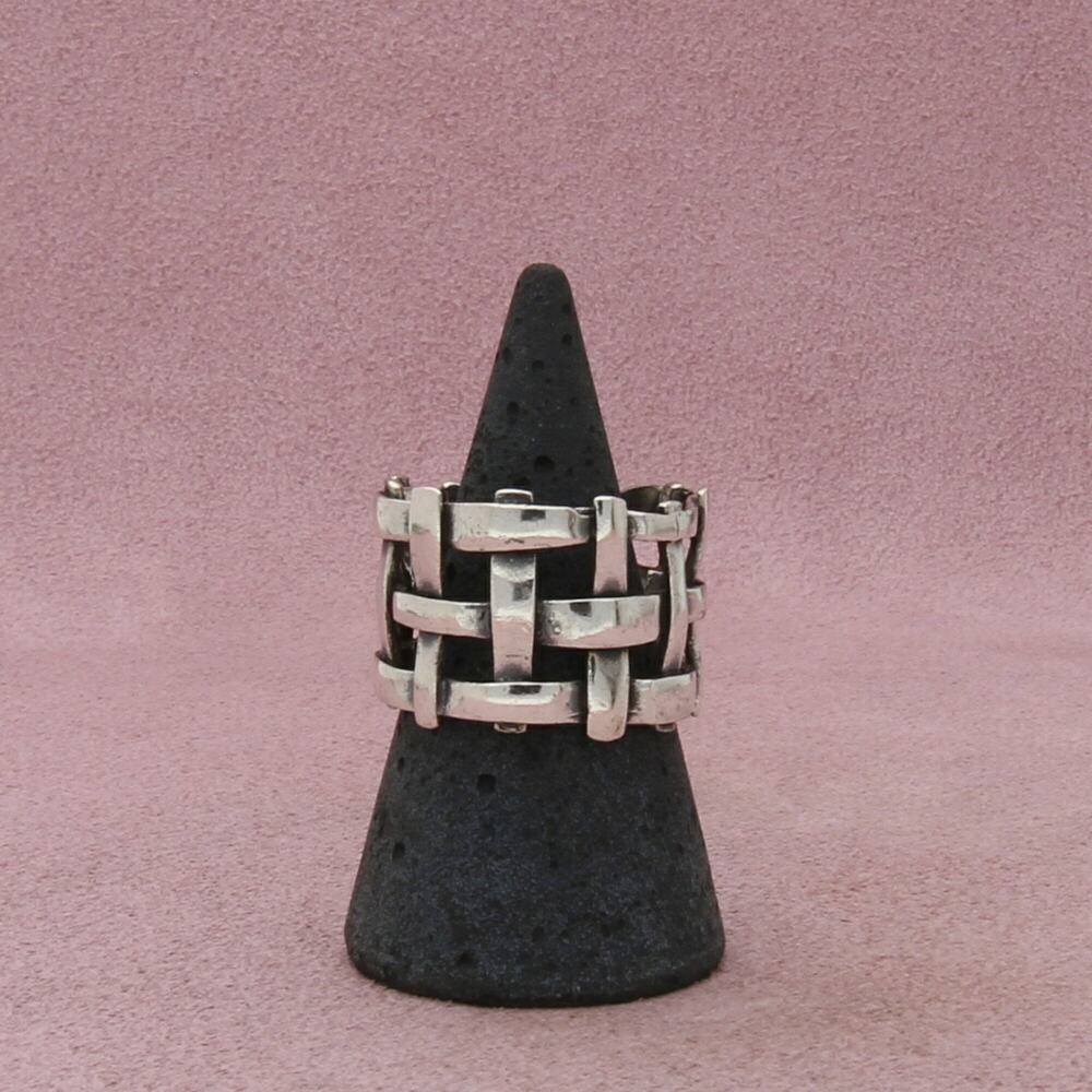 sterling silver vintage basetweave woven 16mm band adjustable ring size 9